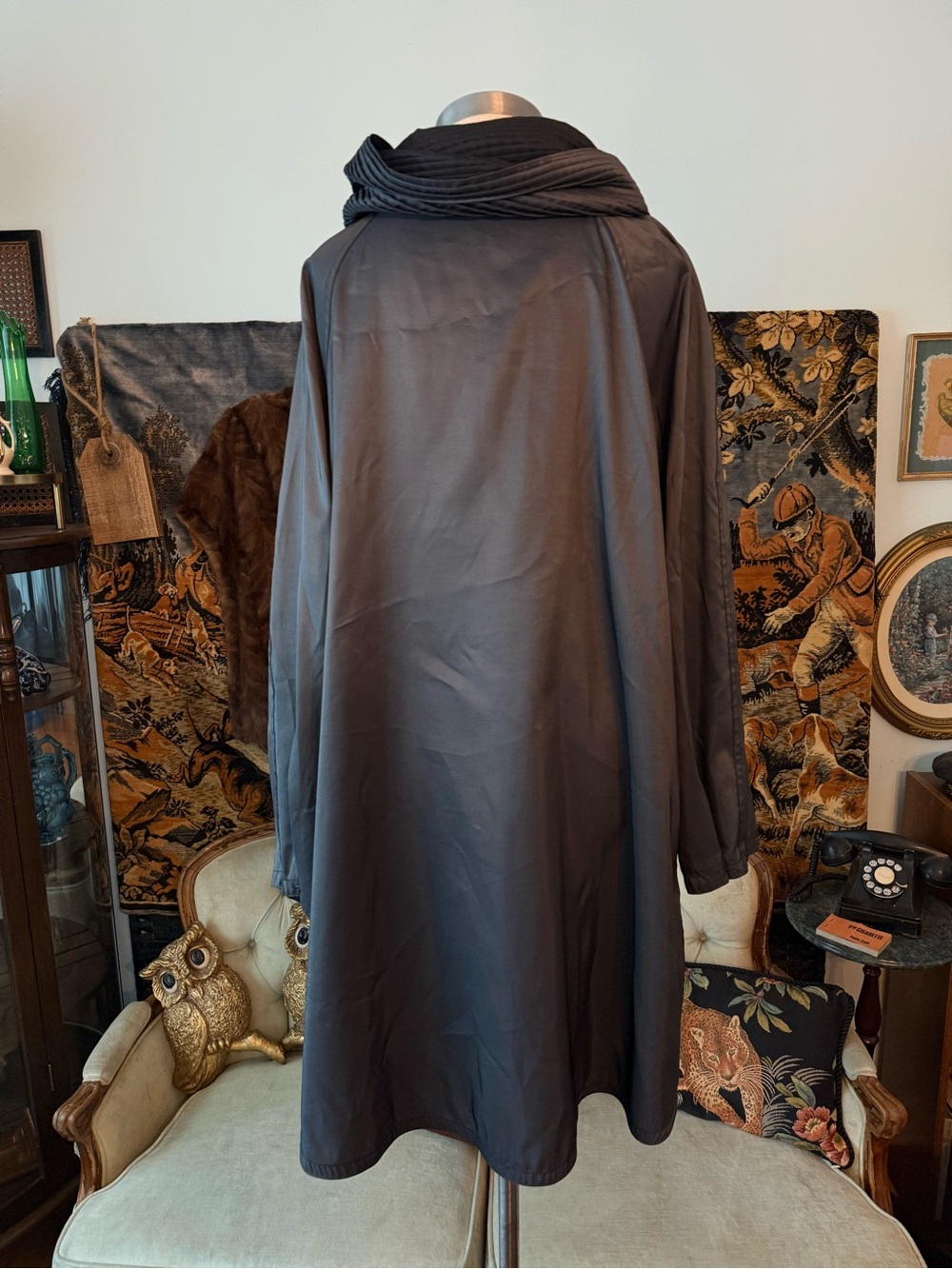 Vintage Mycra Pac Now Reversible Metallic Charcoal & Black Hooded Raincoat S/M - Picture 12 of 16